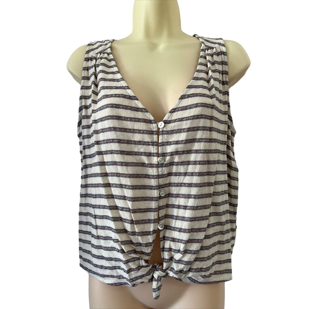 belle du jour Blouse Woman’s Medium Sleeveless Striped Cotton Casual Summer
